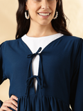 YEZWE Navy Blue Imported Cey Embroidered Modest Maxi Dress With Inner