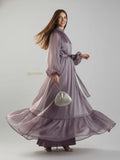 YEZWE Lavender High-Neck Maxi Dress | Full-Length Party Gown for Weddings & Evenings