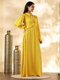 YEZWE Vibrant Yellow Urban Knit Modest Full Length Maxi Dress