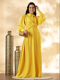 YEZWE Vibrant Yellow Urban Knit Modest Full Length Maxi Dress