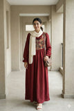 Winered Imported Cey With Linen Lux Pintrest Modest Maxi Wear featuring intricate embroidery and long sleeves