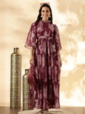 YEZWE Modest Maxi Dress in Burgundy with Flowy Sleeves and Belted Waist for Elegant Style