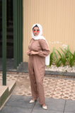 Yezwe Chikoo Brown Crush Material Jumpsuit with Belt and Front Open - Modest Wear