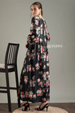 YEZWE Black Floral Maxi Dress with Long Sleeves and Elegant Design for Stylish Outfits