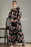 YEZWE Black Floral Maxi Dress featuring long sleeves and a flowing design for elegant occasions