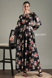 YEZWE Black Floral Maxi Dress featuring long sleeves and a flowy skirt, perfect for casual outings