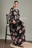 YEZWE Black Floral Maxi Dress with Long Sleeves and Floral Pattern, Perfect for Casual or Semi-Formal Events