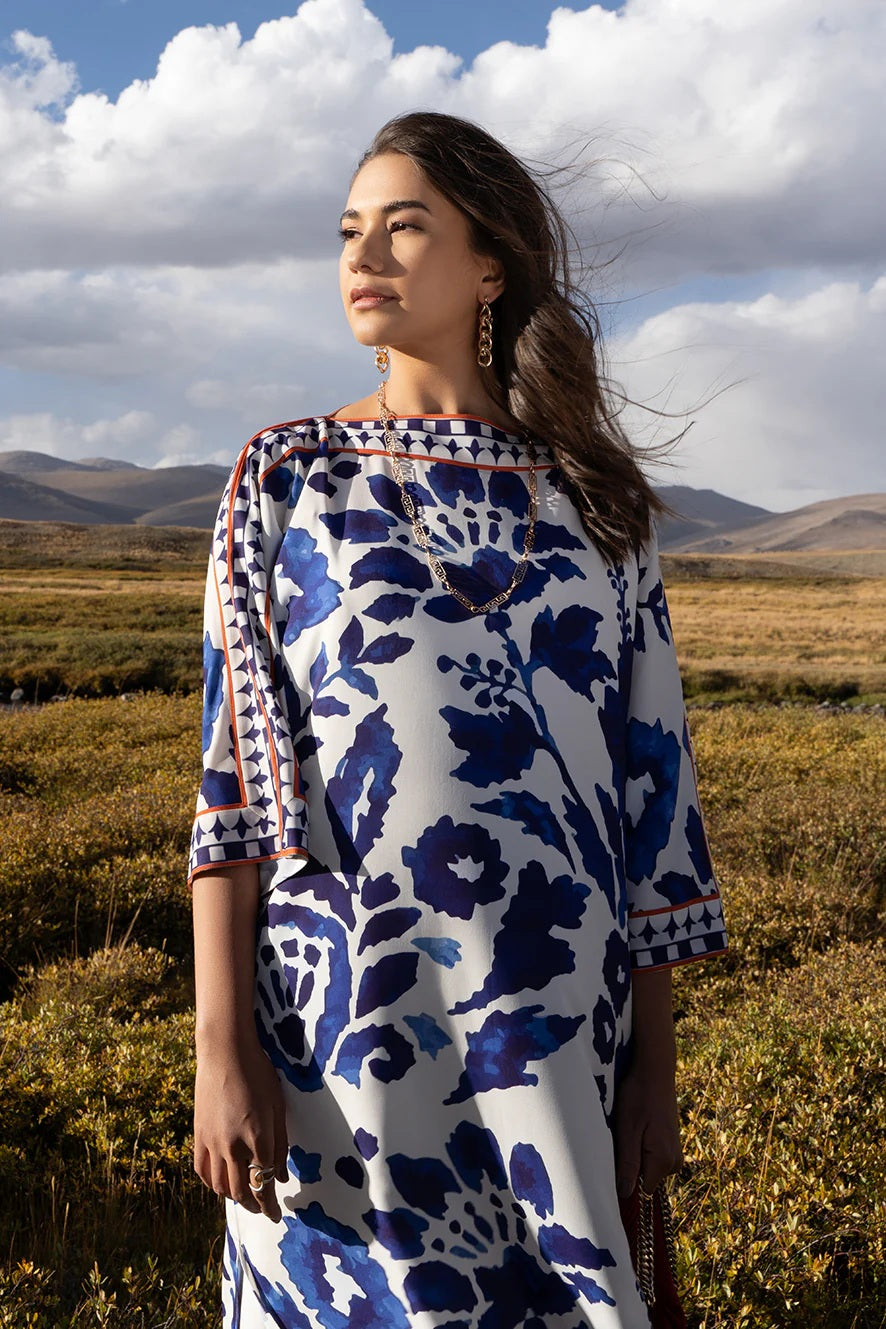 Yezwe Blue & White Floral Printed Co-Ord Set – Breathable Premium Fabric showcased in a scenic outdoor setting