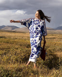 Yezwe Blue & White Floral Printed Co-Ord Set – Breathable Premium Fabric worn outdoors in a scenic landscape