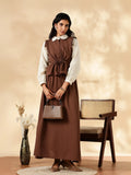 Yezwe Chocolate Brown Mom & Daughter Matching Maxi Dress styled with a white blouse and elegant accessories