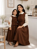 Yezwe Chocolate Brown Mom & Daughter Matching Maxi Dress in elegant home setting for stylish family moments