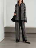 YEZWE black and white striped Co-Ord Set featuring oversized top and wide-leg pants
