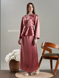 Yezwe elegant satin Co-ord Set with long sleeves and peplum waist paired with a matching long skirt
