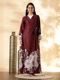 YEZWE customizable modest maxi dress in burgundy with floral prints and wrap design