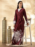YEZWE customizable modest maxi dress in burgundy with floral design and wrap style for elegant comfort
