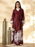 YEZWE customizable modest maxi dress in burgundy with floral print and elegant wrap design