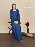 Elegant dark navy blue maxi dress by YEZWE featuring long sleeves and a flowing silhouette