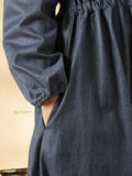 YEZWE denim maxi gown with shrug featuring a cinched waist and comfortable pockets for casual wear