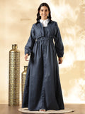 YEZWE denim maxi gown with shrug featuring a relaxed fit and elegant design details