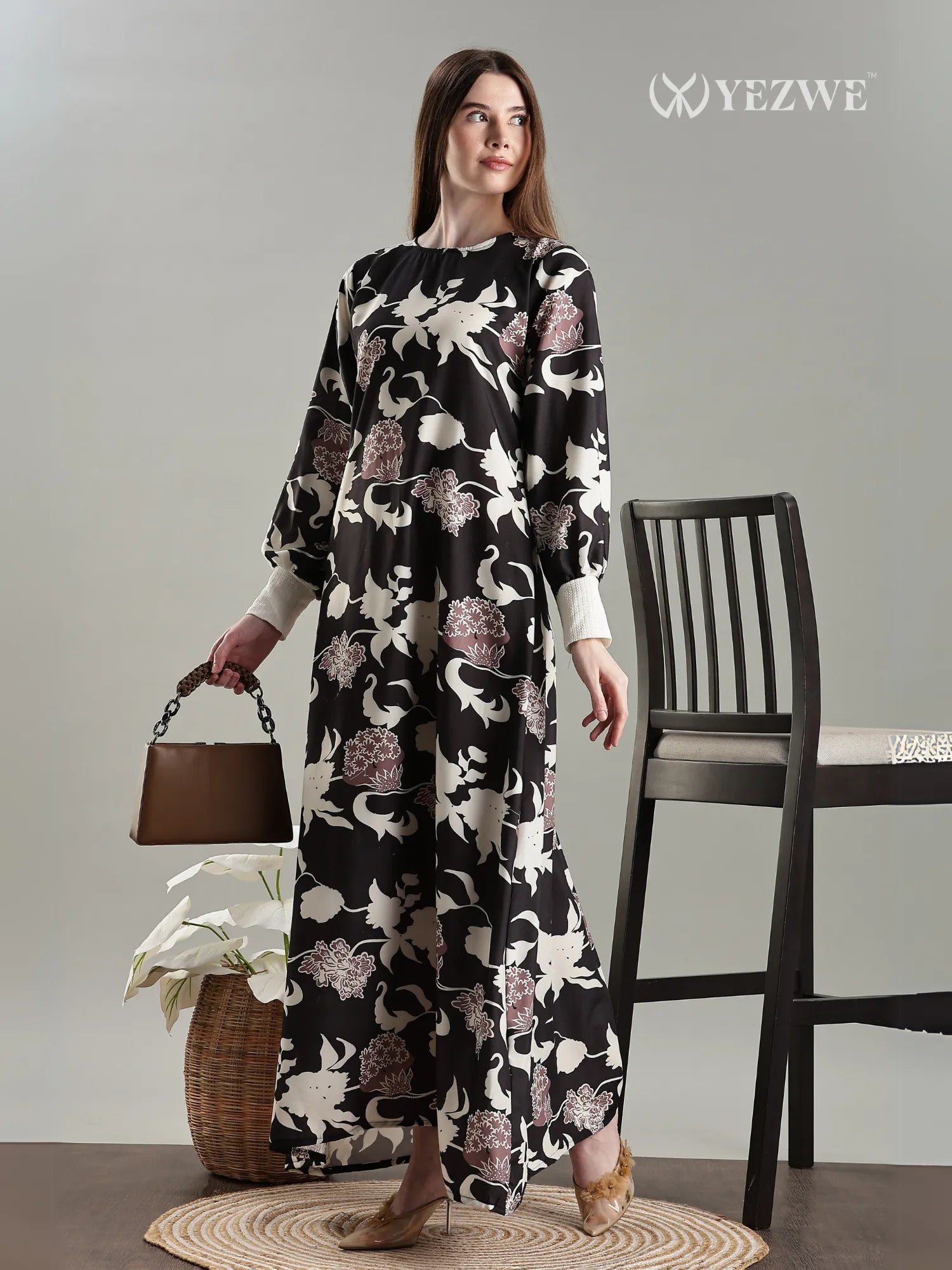 YEZWE Midnight Bloom Full length Modest Maxi Dress