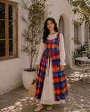 Yezwe Hakoba Dress with Madras Checks Layered Overdress featuring a colorful plaid design over a white base