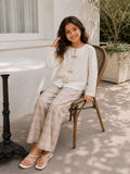 Yezwe Junior Girls Beige Checkered Pant & Full Sleeve Top Co-ord Set for stylish and comfortable wear