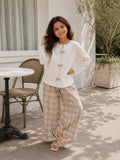 Yezwe Junior Girls Beige Checkered Pant & Full Sleeve Top Co-ord Set featuring a stylish outfit for young girls