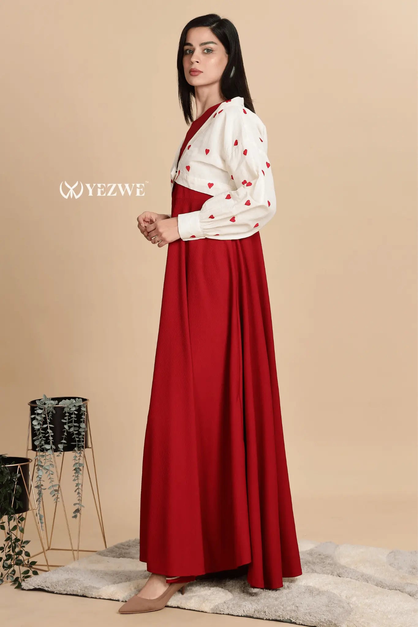 Elegant knitted red maxi dress with shrug featuring a stylish design for chic occasions