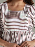 Yezwe striped maxi dress with square neckline and button details on chest