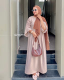 YEZWE modest Occasion wear beige flare dress with long sleeves and a relaxed fit, perfect for stylish comfort.