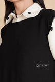 YEZWE modest black pinafore dress featuring a stylish, textured fabric and layered look