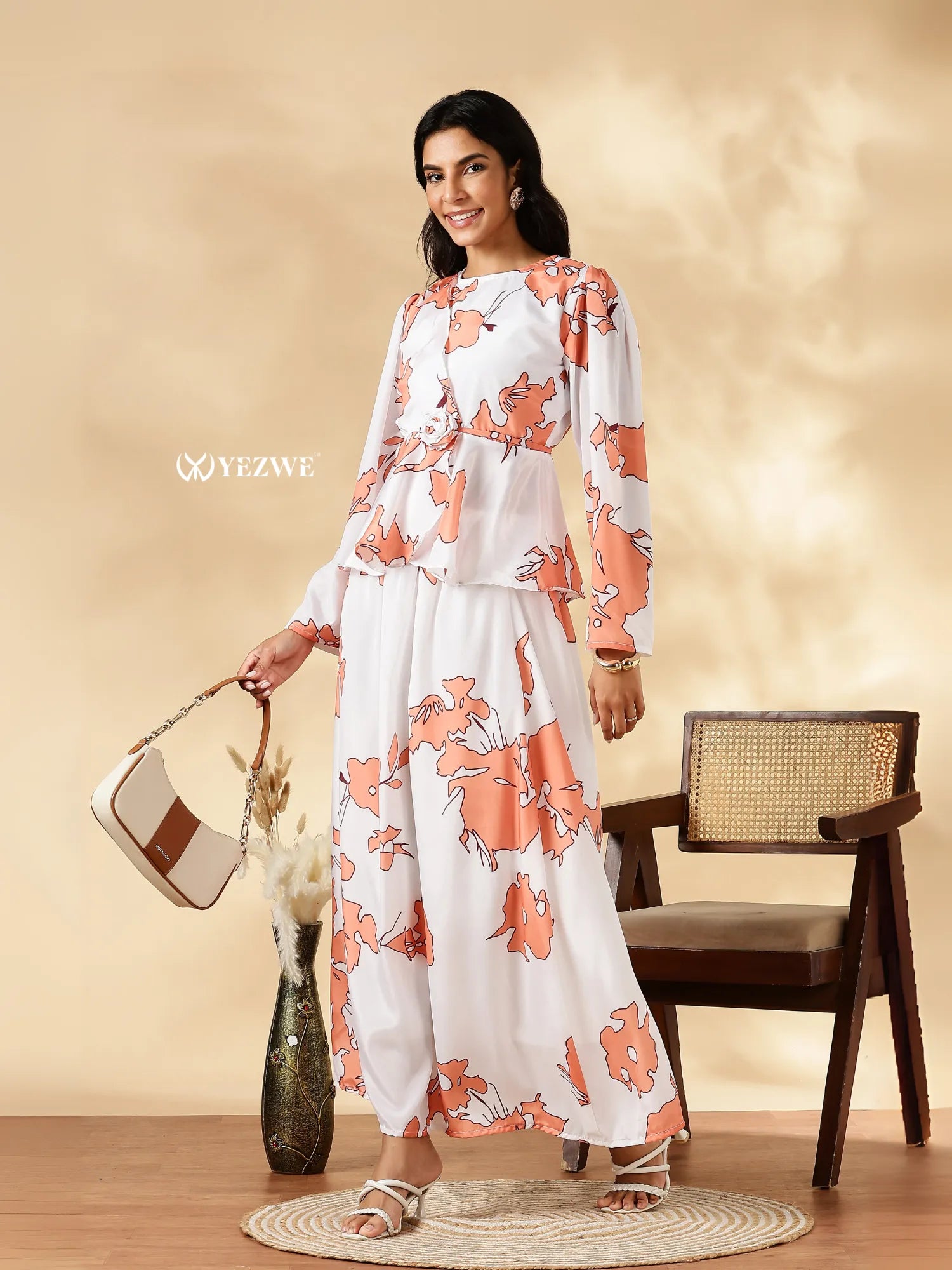 Yezwe Modest Co-ord Set in Floral Print with Long Sleeves and Flowy Design for Elegant Style