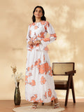Yezwe Modest Co-ord Set featuring floral print with long sleeves and a flowy skirt for an elegant look