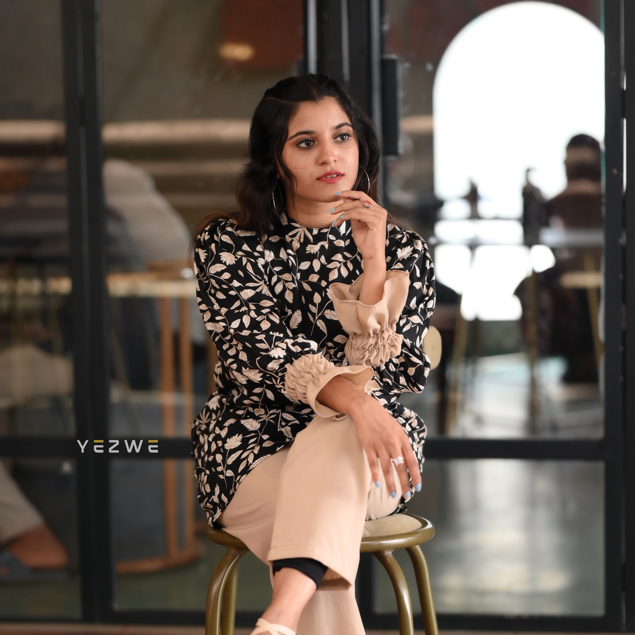 Yezwe modest floral print co-ord set featuring a stylish top and pants for elegant casual wear