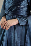Elegant YEZWE modest in blue party maxi gown featuring flowing sleeves and a cinched waist