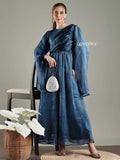 YEZWE modest in blue party maxi gown with elegant flowy sleeves and a stylish silhouette