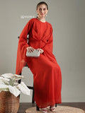 YEZWE modest in orange georgette maxi dress with long sleeves, perfect for elegant occasions