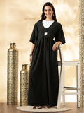 YEZWE Modest Maxi Dress in Black with Flowy Sleeves and a Cutout Detail for Elegant Styling