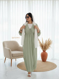 YEZWE Modest Maxi Dress in Soft Green with a Relaxed Fit and Tie Detail for Comfortable Wear