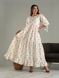 Yezwe modest maxi dress in cream with red heart prints and puff sleeves perfect for stylish coverage