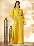 YEZWE Modest Maxi Dress in Bright Yellow with Flowing Fabric and Elegant Design