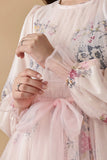 YEZWE Floral Maxi Dress with Sheer Sleeves and Bow Detail, a perfect modest party dress for women