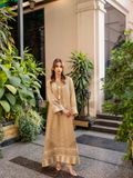 YEZWE Modest Wear Jalabiya Golden and Dull Full Length Comfortable Jalabiya Dress displayed outdoors