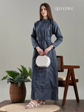 Yezwe Navy Blue Luxe Full length Structured Denim Modest Maxi Dress
