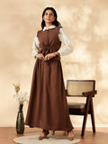 Yezwe Pinterest Modest Top And Skirt Set in Brown with a Stylish Collar and Comfortable Fit