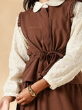 Pinterest Modest Top And Skirt Set by Yezwe featuring a stylish brown top with a white collar and eyelet sleeves