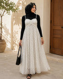 YEZWE Polka Dot Georgette Maxi Dress With Black Inner for stylish modest wear
