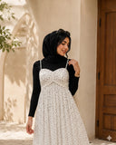 YEZWE Polka Dot Georgette Maxi Dress With Black Inner, featuring adjustable straps and a modest design