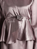 Yezwe Satin Top and Skirt Set For Women Modest Co-ord Set with rose detail belt in shiny fabric