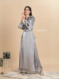 Yezwe Luxe Silver Maxi Dress – Full-Length Party Wear with Belted Waist
